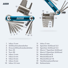 Laden Sie das Bild in den Galerie-Viewer, AARON Tool 20 in 1 Multitool - Fahrrad Multifunktionswerkzeug - Blau