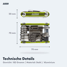 Laden Sie das Bild in den Galerie-Viewer, AARON Tool 20 in 1 Multitool - Fahrrad Multifunktionswerkzeug - Grün