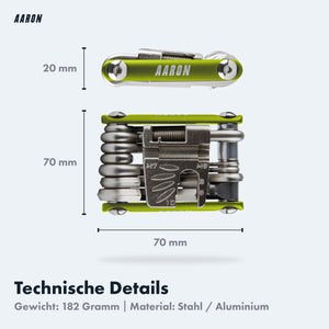 AARON Tool 20 in 1 Multitool - Fahrrad Multifunktionswerkzeug - Grün