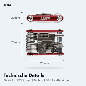 AARON Tool 20 in 1 Multitool - Fahrrad Multifunktionswerkzeug - Rot