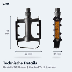 AARON Tour Fahrradpedale mit Reflektoren - Aluminium - Schwarz