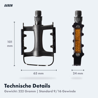 fahrrad pedale maße AARON Tour Fahrradpedale mit Reflektoren - Aluminium