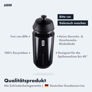 AARON ECO Fahrrad Trinkflasche - 100% Biologisch Abbaubar, BPA-frei - Schwarz
