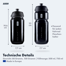 Laden Sie das Bild in den Galerie-Viewer, AARON ECO Fahrrad Trinkflasche - 100% Biologisch Abbaubar, BPA-frei - Schwarz